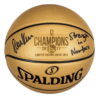 Steve Kerr Signed & "Strength in Numbers" Inscribed Spalding Champions Gold Basketball (LE 10/17) (Schwartz)